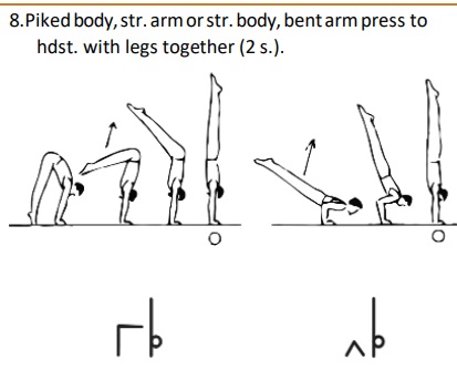 Piked body, str. arm or str body bent arm press to  hdst. with legs together (2 s.).