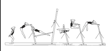 Glide on LB (or swing fwd on HB) and stoop through to rear support (back kip); or straddle cut bwd to hang on same bar 