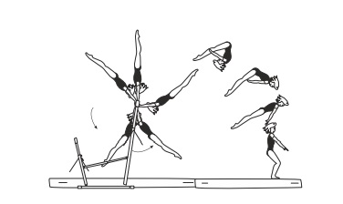 Swing fwd to salto bwd tucked,
piked or stretched (flyaway)
