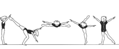 Butterfly fwd torso parallel to floor,
slightly arched, legs straddled and
feet above hip height during flight