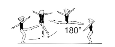 Switch leap with Â½ turn (180Â°) in
flight phase
 (Frol