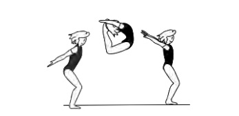 Jump with upper back arch and
head release with feet almost
touching
head (sheep jump)