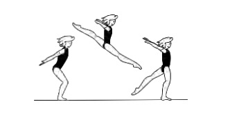 Sissone (leg separation 180Â°on
the diagonal/45Â°to the floor) take
off two feet, land on one foot
