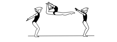 Split jump to ring position (180Â°
separation of legs) to land on both
feet