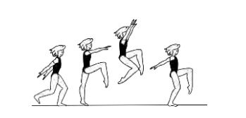 Leap with alternate leg change
(knees above horizontal)
(Cat leap)