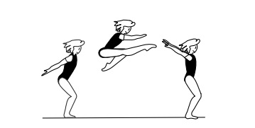 Hop or Jump with one leg bent
and the other â€“ extended
straight, fwd above horizontal
with knees together
(Wolf hop or jump)