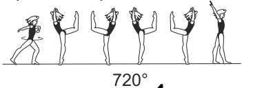2/1 turn (720Â°) in back attitude
(thigh of free leg at horizontal
throughout turn)