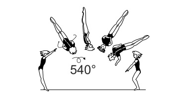 Salto fwd stretched with 1/1 or 1Â½
twist (360Â° or 540Â°)