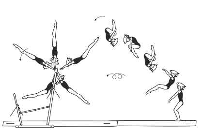 Swing bwd to double salto fwd
tucked