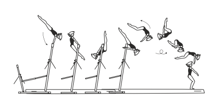 Hip circle bwd (also clear) on LB
or HB â€“ hecht with salto bwd 