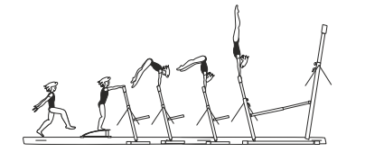 Jump to hstd on LB with hips bent,
then extended, also with Â½ turn
(180Â°) in hstd phase, legs together
or straddle