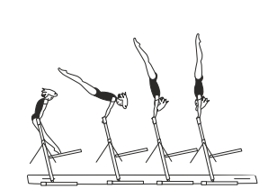Cast to hstd with legs together
and hips extended; also with hopgrip change, also with Â½ turn
(180Â°) legs together or straddled