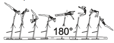 Hip circle bwd hecht with flight and
Â½ turn (180Â°) passing over bar to
hang on same bar â€“ also from
clear hip circle bwd