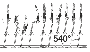 Clear hip circle with 1Â½ turn
(540Â°) to hstd 