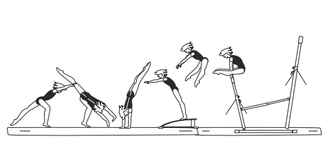 Round-off in front of LB â€“ flight bwd
(straddled) through clear straddle
support on LB
