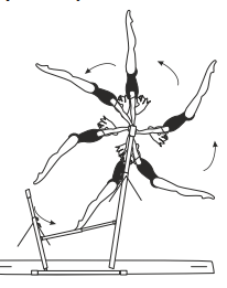 Giant circle bwd in regular grip, or
on one arm (Liu), also with Â½ turn
(180Â°) to hstd 
