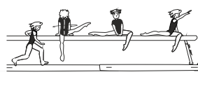 Jump with hand support, Â¾ turn â€œFlairâ€ (Baitova)
(270Ëš) in support to cross sit on
thigh