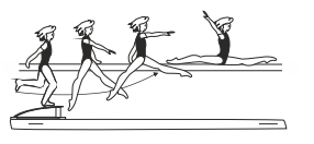 Jump or leap to cross split sit
â€“ diagonal approach to beam
(with hand support)
