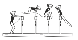 From side stand - squat or stoop
through to rear support