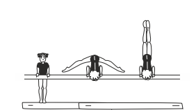 Stand at side of beam and jump
to chest stand with both arms
bent