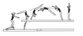 From cross stand facing end of
beam â€“ jump to hstd with hip angle
(pike) to handspring fwd with
step-out or land on 2 feet