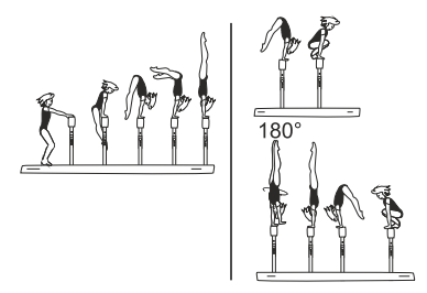 Jump, press, or swing to hstd
(2 sec.) â€“ lower to end position
touching beam,
also with Â½ turn (180Â°) in hstd