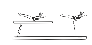 Planche with support on one
or both bent arms (2 sec.),
also legs in cross split position