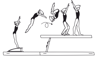Salto fwd tucked to stand â€“
approach from end of beam
