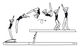 Salto fwd piked to stand â€“
approach from end of beam
