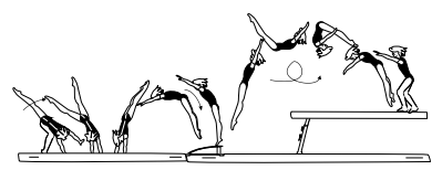 Round-off at end of beam â€“ salto
bwd tucked, piked or stretched
with step-out to stand 
