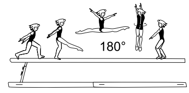 Split leap fwd with Â½ turn (180Â°)