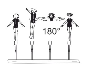 Straddle pike jump with Â½ turn
(180Â°) from cross position 
