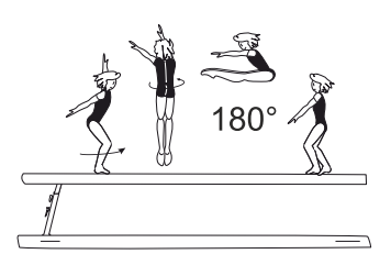 Pike jump from cross position with
Â½ turn (180Â°)
