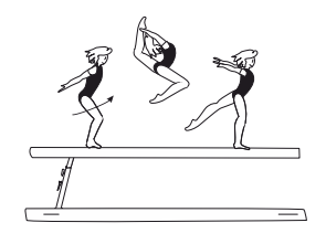 Sissone to ring position (rear foot
at head height, body arched and
head dropped bwd, leg separation
180Â°) to land on one foot, or stagring jump