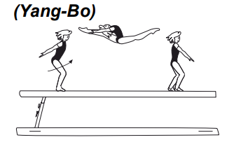 Jump to cross over split with body
arched and head dropped bwd