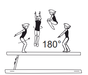 Tuck hop or jump with Â½ turn
(180Â°) from cross position
(hip & knee angle at 45Â°