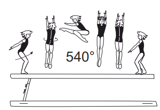 Wolf hop or jump with 1Â½ turn
(540Â°) from cross position