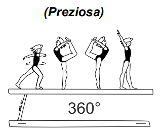 1/1 turn (360Â°) pirouette with free
leg held bwd with both hands 
