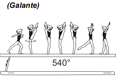 1 Â½ turn (540Â°) with free leg held
upward in 180Â° split position
throughout turn