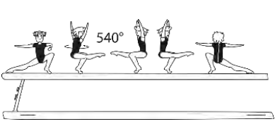 1Â½ turn (540Â°) in tuck stand on
one leg â€“ free leg straight
throughout turn