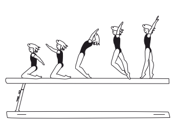 From kneeling sit position, rise
upward with body wave through
toe-balance stand