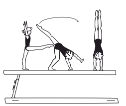 Kick to side or cross hstd (2 sec.),
lower to end position touching
beam