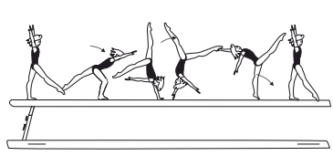 Handspring fwd with flight to land
on one or both legs (same
element),
also with support on one arm