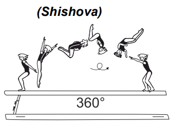 Salto bwd tucked with
1/1 twist (360Â°) 