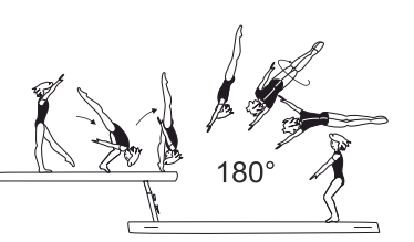 Free (aerial) walkover fwd
with Â½ twist (180Â°)