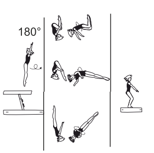 Salto bwd tucked, piked, or
stretched, also with Â½ twist (180Â°)
(tucked or stretched)