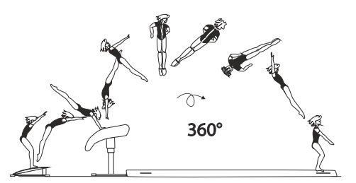 Handspring fwd on â€“ stretched salto
fwd with 1/1 twist (360Â°) off