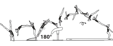 Round-off, flic-flac with Â½ turn
(180Â°) on â€“ stretched salto fwd
off