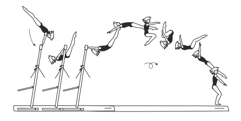 From HB â€“ clear underswing with
salto fwd tucked or piked;
also with Â½ turn (180Â°